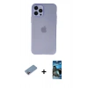 MARSİLYAN™- iPhone 12 Pro Max Kılıf Atlas Minimal Prime - Siyah 34D Izgaralı Cam + Shine Kamera Lens Koruma Cam - PE