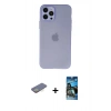 MARSİLYAN™- iPhone 12 Pro Max Kılıf Atlas Minimal Prime - Siyah 34D Izgaralı Cam + Renkli Kamera Lens Koruma Cam - SI
