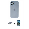 MARSİLYAN™- iPhone 12 Pro Max Kılıf Atlas Minimal Prime - Siyah 34D Izgaralı Cam + Renkli Kamera Lens Koruma Cam - SI