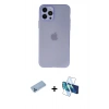 MARSİLYAN™- iPhone 12 Pro Max Kılıf Atlas Minimal Prime - Siyah 3D Antistatik Cam Ekran Koruyucu + Shine Kamera Lens Koruma Cam - MI
