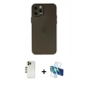 MARSİLYAN™- iPhone 12 Pro Max Kılıf Atlas Minimal Prime - Siyah 3D Antistatik Cam Ekran Koruyucu + Shine Kamera Lens - GD