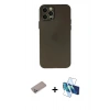 MARSİLYAN™- iPhone 12 Pro Max Kılıf Atlas Minimal Prime - Siyah 3D Antistatik Cam Ekran Koruyucu + Shine Kamera Lens Koruma Cam - SABE