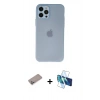 MARSİLYAN™- iPhone 12 Pro Max Kılıf Atlas Minimal Prime - Siyah 3D Antistatik Cam Ekran Koruyucu + Shine Kamera Lens Koruma Cam - SABE