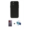 MARSİLYAN™- iPhone 12 Pro Max Kılıf Atlas Minimal Prime - Siyah 3D Antistatik Cam Ekran Koruyucu + Turuncu Neon Fosforlu Kamera Lens