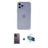 MARSİLYAN™- iPhone 12 Pro Max Kılıf Atlas Minimal Prime - Siyah 3D Antistatik Cam Ekran Koruyucu + Turuncu Neon Fosforlu Kamera Lens