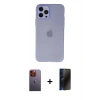 MARSİLYAN™- iPhone 12 Pro Max Kılıf Atlas Minimal Prime - Siyah 3D Antistatik Hayalet Cam Ekran Koruyucu + Neon Fosforlu Kamera Lens - TU