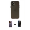 MARSİLYAN™- iPhone 12 Pro Max Kılıf Atlas Minimal Prime - Siyah 3D Antistatik Hayalet Cam Ekran Koruyucu + Neon Fosforlu Kamera Lens - SI