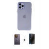 MARSİLYAN™- iPhone 12 Pro Max Kılıf Atlas Minimal Prime - Siyah 3D Antistatik Hayalet Cam Ekran Koruyucu + Neon Fosforlu Kamera Lens - SI