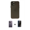 MARSİLYAN™- iPhone 12 Pro Max Kılıf Atlas Minimal Prime - Siyah 3D Antistatik Hayalet Cam Ekran Koruyucu + Neon Fosforlu Kamera Lens - BZ