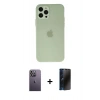 MARSİLYAN™- iPhone 12 Pro Max Kılıf Atlas Minimal Prime - Siyah 3D Antistatik Hayalet Cam Ekran Koruyucu + Neon Fosforlu Kamera Lens - BZ