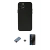 MARSİLYAN™- iPhone 12 Pro Max Kılıf Atlas Minimal Prime - Siyah 3D Antistatik Hayalet Cam Ekran Koruyucu + Metal Kamera Lens Koruma Cam - KI