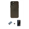 MARSİLYAN™- iPhone 12 Pro Max Kılıf Atlas Minimal Prime - Siyah 3D Antistatik Hayalet Cam Ekran Koruyucu + Shine Kamera Lens Koruma Cam - SH