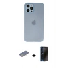 MARSİLYAN™- iPhone 12 Pro Max Kılıf Atlas Minimal Prime - Siyah 3D Antistatik Hayalet Cam Ekran Koruyucu + Renkli Kamera Lens Koruma Cam - SI