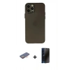 MARSİLYAN™- iPhone 12 Pro Max Kılıf Atlas Minimal Prime - Siyah 3D Antistatik Hayalet Cam Ekran Koruyucu + Renkli Kamera Lens Koruma Cam - TU