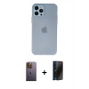 MARSİLYAN™- iPhone 12 Pro Max Kılıf Atlas Minimal Prime - Siyah 3D Antistatik Hayalet Cam Ekran Koruyucu + Neon Fosforlu Kamera Lens - SI