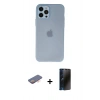 MARSİLYAN™- iPhone 12 Pro Max Kılıf Atlas Minimal Prime - Siyah 3D Antistatik Hayalet Cam Ekran Koruyucu + Renkli Kamera Lens Koruma Cam - TU