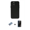 MARSİLYAN™- iPhone 12 Pro Max Kılıf Atlas Minimal Prime - Siyah 3D Antistatik Hayalet Cam Ekran Koruyucu + Shine Kamera Lens Koruma Cam - PE