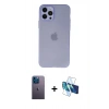 MARSİLYAN™- iPhone 12 Pro Max Kılıf Atlas Minimal Prime - Siyah 3D Antistatik Seramik Nano Ekran Koruyucu + Mavi Neon Fosforlu Kamera Lens