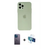MARSİLYAN™- iPhone 12 Pro Max Kılıf Atlas Minimal Prime - Siyah 3D Antistatik Seramik Nano Ekran Koruyucu + Mavi Neon Fosforlu Kamera Lens