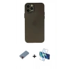 MARSİLYAN™- iPhone 12 Pro Max Kılıf Atlas Minimal Prime - Siyah 3D Antistatik Seramik Nano Ekran Koruyucu + Metal Kamera Lens Koruma Cam - KI