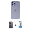 MARSİLYAN™- iPhone 12 Pro Max Kılıf Atlas Minimal Prime - Siyah 5D Eko Cam Ekran Koruyucu + Neon Fosforlu Kamera Lens - SI