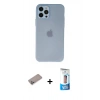 MARSİLYAN™- iPhone 12 Pro Max Kılıf Atlas Minimal Prime - Siyah 5D Eko Cam Ekran Koruyucu + Sierra Blue Shine Kamera Lens Koruma Cam