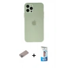 MARSİLYAN™- iPhone 12 Pro Max Kılıf Atlas Minimal Prime - Siyah 5D Eko Cam Ekran Koruyucu + Sierra Blue Shine Kamera Lens Koruma Cam
