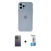 MARSİLYAN™- iPhone 12 Pro Max Kılıf Atlas Minimal Prime - Siyah 5D Eko Cam Ekran Koruyucu + Neon Fosforlu Kamera Lens - YL