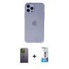MARSİLYAN™- iPhone 12 Pro Max Kılıf Atlas Minimal Prime - Siyah 5D Eko Cam Ekran Koruyucu + Neon Fosforlu Kamera Lens - YL