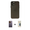 MARSİLYAN™- iPhone 12 Pro Max Kılıf Atlas Minimal Prime - Siyah 6D Mat Seramik Hayalet Nano Ekran Koruyucu + Neon Fosforlu Kamera Lens - SI