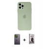 MARSİLYAN™- iPhone 12 Pro Max Kılıf Atlas Minimal Prime - Siyah Bilvis Hayalet Cam Ekran Koruyucu + Neon Fosforlu Kamera Lens - YL