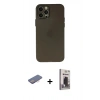 MARSİLYAN™- iPhone 12 Pro Max Kılıf Atlas Minimal Prime - Siyah Bilvis Hayalet Cam Ekran Koruyucu + Renkli Kamera Lens Koruma Cam - PE