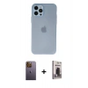 MARSİLYAN™- iPhone 12 Pro Max Kılıf Atlas Minimal Prime - Siyah Bilvis Hayalet Cam Ekran Koruyucu + Neon Fosforlu Kamera Lens - SI