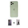 MARSİLYAN™- iPhone 12 Pro Max Kılıf Atlas Minimal Prime - Siyah Bilvis Hayalet Cam Ekran Koruyucu + Neon Fosforlu Kamera Lens - SI