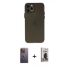 MARSİLYAN™- iPhone 12 Pro Max Kılıf Atlas Minimal Prime - Siyah Bilvis Hayalet Cam Ekran Koruyucu + Neon Fosforlu Kamera Lens - SI