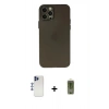 MARSİLYAN™- iPhone 12 Pro Max Kılıf Atlas Minimal Prime - Siyah Joko Magic 5D Hayalet Cam + Lacivert Shine Kamera Lens