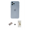 MARSİLYAN™- iPhone 12 Pro Max Kılıf Atlas Minimal Prime - Siyah Mat Seramik Nano Ekran Koruyucu + Sierra Blue Shine Kamera Lens Koruma Cam