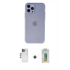 MARSİLYAN™- iPhone 12 Pro Max Kılıf Atlas Minimal Prime - Siyah Polymer Nano Ekran Koruyucu + Lacivert Shine Kamera Lens