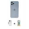 MARSİLYAN™- iPhone 12 Pro Max Kılıf Atlas Minimal Prime - Siyah Polymer Nano Ekran Koruyucu + Lacivert Shine Kamera Lens