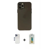MARSİLYAN™- iPhone 12 Pro Max Kılıf Atlas Minimal Prime - Siyah Polymer Nano Ekran Koruyucu + Lacivert Shine Kamera Lens
