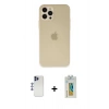 MARSİLYAN™- iPhone 12 Pro Max Kılıf Atlas Minimal Prime - Siyah Polymer Nano Ekran Koruyucu + Lacivert Shine Kamera Lens