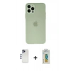MARSİLYAN™- iPhone 12 Pro Max Kılıf Atlas Minimal Prime - Siyah Polymer Nano Ekran Koruyucu + Lacivert Shine Kamera Lens