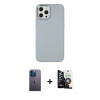 MARSİLYAN™- iPhone 12 Pro Max Kılıf Çekirdek Çizgi - Şeffaf Temperli Cam Ekran Koruyucu + Mavi Neon Fosforlu Kamera Lens