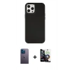MARSİLYAN™- iPhone 12 Pro Max Kılıf Çekirdek Çizgi - Şeffaf Temperli Cam Ekran Koruyucu + Mavi Neon Fosforlu Kamera Lens