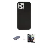 MARSİLYAN™- iPhone 12 Pro Max Kılıf Çekirdek Çizgi - Şeffaf Temperli Cam Ekran Koruyucu + Pembe Renkli Kamera Lens Koruma Cam