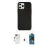 MARSİLYAN™- iPhone 12 Pro Max Kılıf Çekirdek Çizgi - Siyah 18D Cam Ekran Koruyucu + Shine Kamera Lens - GD