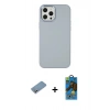 MARSİLYAN™- iPhone 12 Pro Max Kılıf Çekirdek Çizgi - Siyah 18D Cam Ekran Koruyucu + Gümüş Shine Kamera Lens Koruma Cam