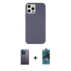MARSİLYAN™- iPhone 12 Pro Max Kılıf Çekirdek Çizgi - Siyah 18D Cam Ekran Koruyucu + Mavi Neon Fosforlu Kamera Lens