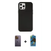 MARSİLYAN™- iPhone 12 Pro Max Kılıf Çekirdek Çizgi - Siyah 18D Cam Ekran Koruyucu + Neon Fosforlu Kamera Lens - SI