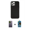MARSİLYAN™- iPhone 12 Pro Max Kılıf Çekirdek Çizgi - Siyah 18D Cam Ekran Koruyucu + Neon Fosforlu Kamera Lens - YL